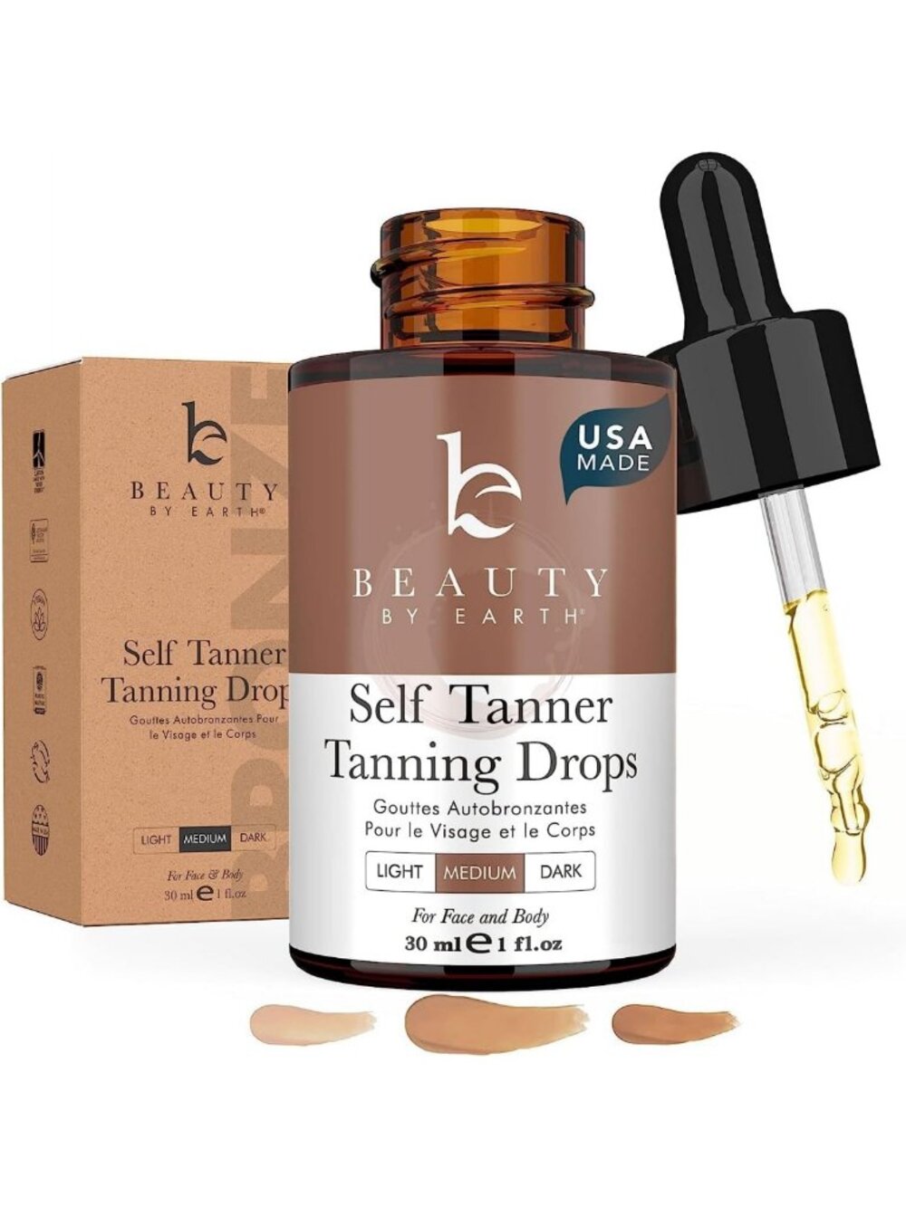 Natural Self Tanning Drops - Organic Face & Body Bronzer, Toxin-Free Moisturizer